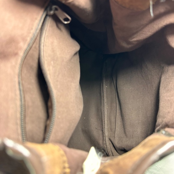 Genuine strong brown leather backpack rucksack carry all multi pockets carry all